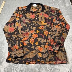 Bullock & Jones Mens Fall Leaves AOP Polo Longsleeve Size L Made in Italy